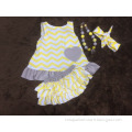 2015 baby girls yellow chevron gray heart swing top set swing outfits with matching necklace and headband set